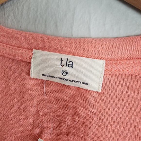 NEW T.la Anthropologie Mango Orange Classic V-Neck Short Sleeve Pocket T-Shirt - Picture 5 of 8